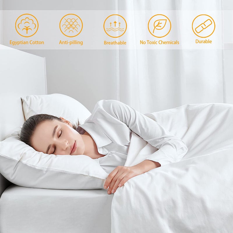 MILDLY 100% Long-Staple Cotton Fitted Sheet Only, Pure White Full Size Fitted Sheet, Bottom Sheet Wrinkle Free Elastic Mattress Protector Cover - Image 2